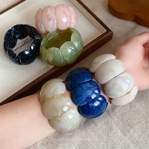 Acrylic Marble Swirl Chunky Bracelet Exaggerated Personalized Elastic Bangle For Women Niche Luxury Handmade Jewelry Accessory