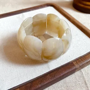 Elegant retro marble texture acrylic chunky bracelet with cream and tan swirls