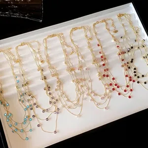 Collier Pendentif Rond Géométrique En Zirconia Multicouche Pour Femmes En Cuivre Plaqué Or Chaîne De Clavicule Multicouche Cadeau Bijoux