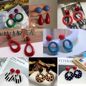 Orecchini a Bottone Geometrici in Acrilico Vintage per Donna Con Perno in Argento Sterling 925 Retro Pois Leopardo Zebra Stampa Gioielli