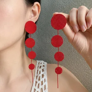 Exaggerated Fashion Iron Round Spiral Pattern Tassel Drop Earrings For Women Western Style Silver Earring Post Jewelry