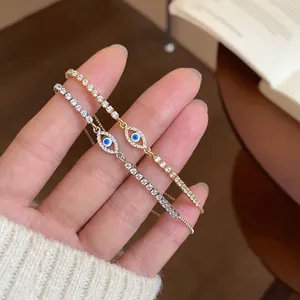 Bracciale Vintage Malocchio Per Donna Retro Rame Intarsiato con Zirconia Bracciale Tennis Regolabile Accessorio Gioielleria da Mano Moda di Lusso