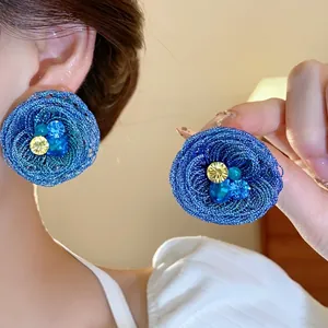 Handgemachte Gewebte Blumenohrstecker Für Damen Mit 925 Sterlingsilber Stift Strass Kristall Glas Einzigartiger Modeschmuck