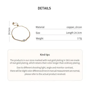 Vista dettagliata del bracciale occhio in zircone oro con info su taglia.