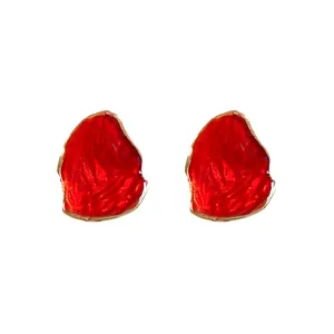 Orecchini a lobo irregolari in smalto rosso con bordo dorato da donna eleganti
