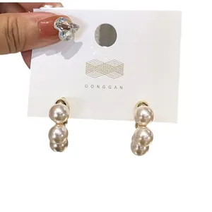 Elegant Korean style pearl hoop earrings with S925 silver needles for women fashion