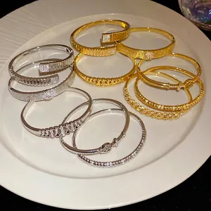 Elegant luxury 18k gold plated geometric bangles with sparkling zircon inlay for women