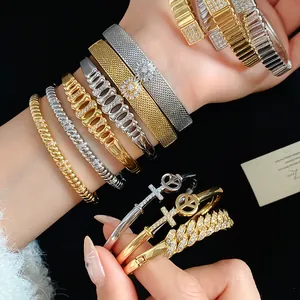Detailed view of luxury 18k gold plated zircon geometric bracelets and bangles