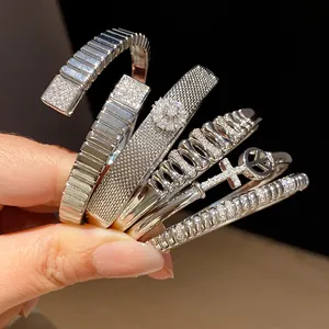 Close-up of luxury 18k gold plated zircon geometric bracelets for women