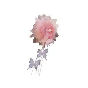 Elegante molletta per capelli a fiori in rete con nappe a farfalla e strass.