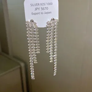 Elegante lange glitzernde Strass-Quasten-Ohrringe mit S925-Silbernadel im Minimal-Stil
