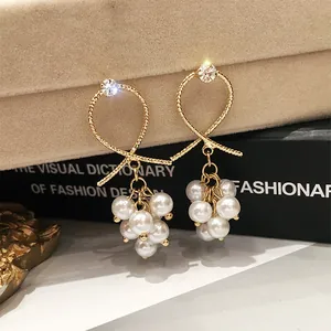 Elegant Alloy Artificial Pearl Drop Earrings With Silver Earring Post Zirconia Starburst Firework Dangle Earrings For Women