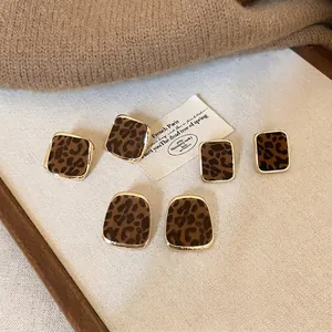 Elegant Leopard Print Flocking Stud Earrings For Women Gold Plated Alloy Geometric Rhombus Trapezoid Autumn Winter Jewelry