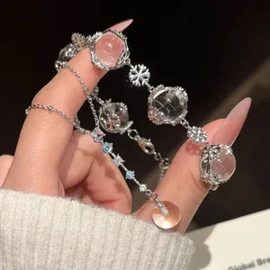 Schneeflocke Zirkonia Glasperlen Halskette Und Armband Silber Ton Kupferkette Elegante Winter Schmuck Für Damen Täglich Feier