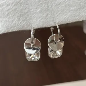 Orecchini a Ciondolo Quadrati a Forma di C in Lega con Strass Lusso Francese per Donna Eleganti Gioielli Geometrici con Perno in Argento