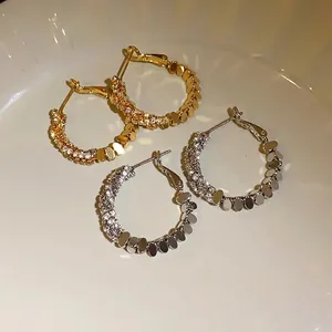 Luxury Copper Zirconia Round Hoop Earrings With 925 Sterling Silver Post Fashion Geometric Circle Earrings For Women Jewelry