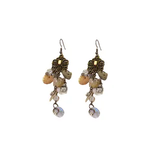 Vintage Bohemian floral dangle earrings with colorful shell tassels and beads for women