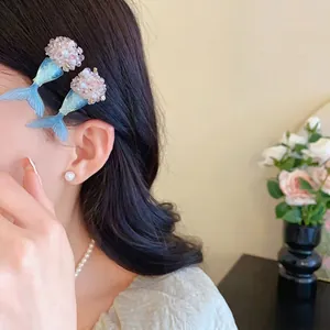 Meerjungfrau Schwanz Ohrringe Und Haarspangen Für Damen Süß Frisch 925 Sterlingsilber Ohrstecker-Stift Künstliche Perle Glas Schmuck