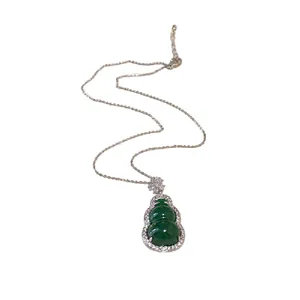 Elegant Modern Chinese style gourd necklace featuring green resin and sparkling zircons