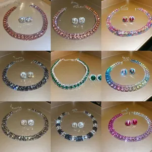 Luxury Alloy Rhinestone Geometric Necklace Earring Set For Women Vintage Clavicle Chain Party Wedding Banquet Fashion Jewelry