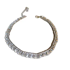 Elegant double-row rhinestone geometric necklace with sparkling crystals and adjustable chain