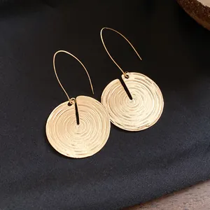 Detailansicht der runden goldenen Ohrhänger mit konzentrischer Spiralstruktur
