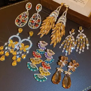 Exquisite vintage silver needle zircon earrings set with luxury floral and butterfly motifs