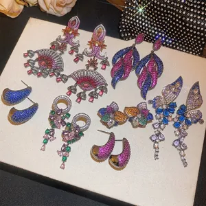 Luxury assorted vintage style colorful zircon butterfly and flower earrings on white board