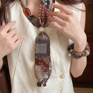 Ethnic Retro Chiffon Paisley Pattern Pendant Necklace With Artificial Pearl Saturn Orb Design Handmade Jewelry For Women