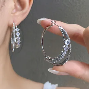 Elegant 18K gold plated silver needle double-layer hoop earrings with sparkling zircon