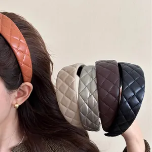 Korean Style Quilted Artificial Leather Headband Padded High Top Fashion Hair Hoop For Women Elegant Daily Hair Accessories
