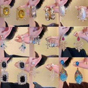 Luxury Copper Zirconia Geometric Tassel Earrings For Women Fashion Silver Earring Post Light Luxury Banquet Party Jewelry Accessory