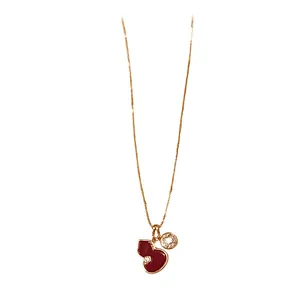 Red enamel hulu gourd pendant necklace with pavé zircons on a gold-plated chain