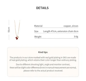 Detail view of a copper gourd pendant necklace with zircon accents and size specifications.