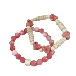 Trendy dopamine colorful ceramic heart beaded bracelet set for women and girls