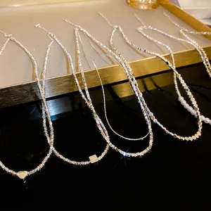 Silver Tone Alloy Artificial Pearl Necklace Minimalist Aesthetic Double Layered Clavicle Chain For Women Jewelry Gift