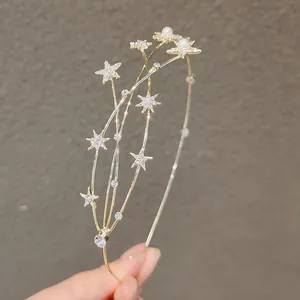 Elegant gold star headband with sparkling rhinestones and pearls for women hair accessories
