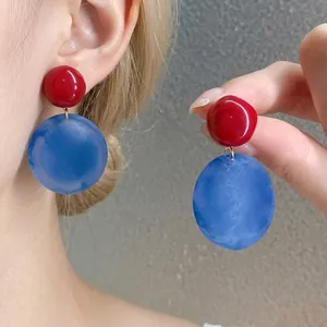 Orecchini Pendenti in Acrilico con Colori a Contrasto per Donna Con Perno in Argento Sterling 925 Rosso Blu Geometrici Gioielli