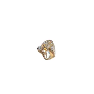 Elegant oversized cushion-cut clear crystal cocktail ring with a silver-toned textured band