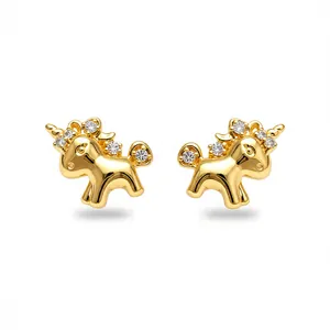 Elegante 18k vergoldete Einhorn-Ohrstecker mit funkelnden Zirkonia-Steinen