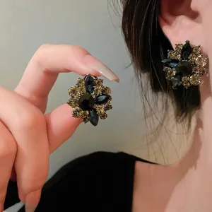 Vintage Floral Stud Earrings With 925 Sterling Silver Post Alloy Rhinestone Fashion Jewelry For Women Wedding Banquet