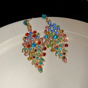 Vintage palace style earrings with multi-color rhinestones in gold setting