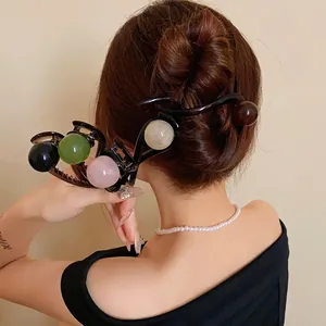 Korean minimalist resin hair clip set featuring colorful ball accents on back of head