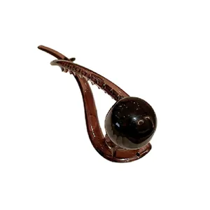Korean style dark brown resin duckbill hair clip with large black round sphere detail