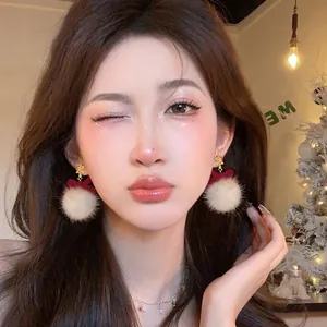 Handmade Christmas Red Bow Plush Ball Earrings For Women 925 Sterling Silver Post Artificial Pearl Snowflake Drop Earrings