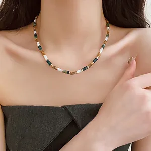 Vintage ethnic style beaded shell pearl necklace for women made of durable stainless steel