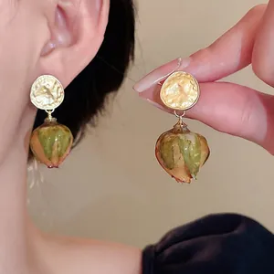 Orecchini a Bottone in Lega Martellata Rosa Eterna Vintage Con Perno in Argento Eleganti Orecchini a Goccia a Fiore in Stile Francese per Gioielli Donna