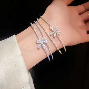 Sparkling zircon flower double-layered open bangle for women in gold and silver