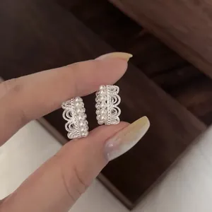 Vintage Alloy Artificial Pearl Rhinestone Crown Lace Ear Buckle Earrings For Women Elegant French Style Jewelry Gift