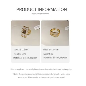 Detail view of zircon copper rings showing specific size and weight product information